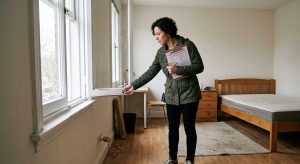 Persona evaluando qué revisar antes de rentar un cuarto en un departamento