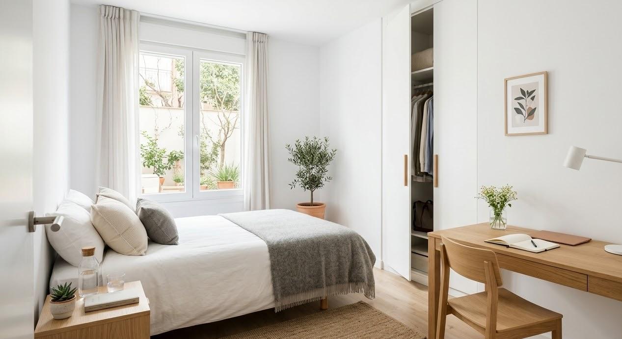 cuartos amueblados con mobiliario completo y decoración moderna